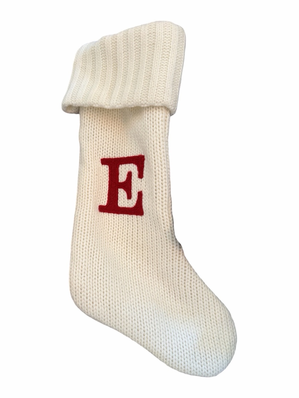 Wondershop Cream Knit Holiday Stocking with Red 'E' Initial